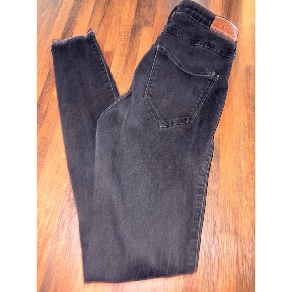 Hollister High-Rise Super Skinny Distressed Black Jeans 5R W27 L30 Raw Hem